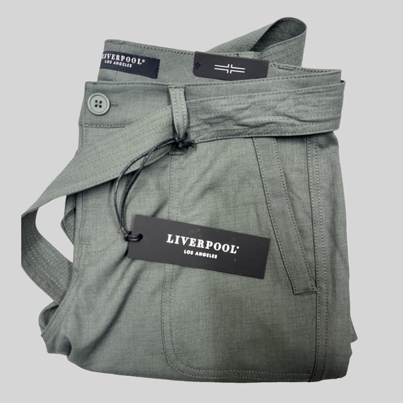 Liverpool Crop Pants Green Belted Slash Pockets Faux Back Pockets Womens 28/6 - Picture 14 of 14